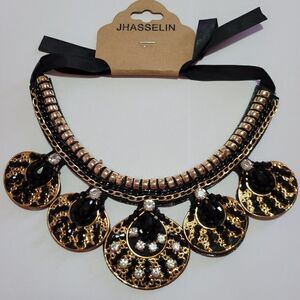 JHASSELIN  Beaded Choker Necklace Black Stones